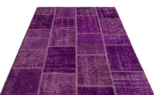 Iskece 22257 Purple Patchwork Wool Handmade Area Rug 5'3" x 7'7"