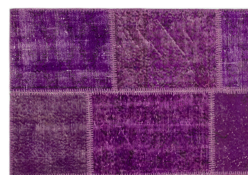 Iskece 22257 Purple Patchwork Wool Handmade Area Rug 5'3" x 7'7"