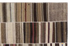 Teselya 2225 Beige Striped Wool Handmade Area Rug 5'3" x 7'7"