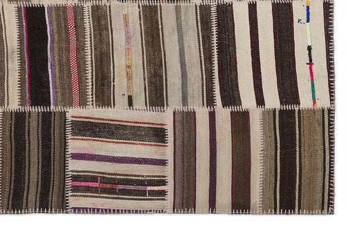Teselya 2225 Beige Striped Wool Handmade Area Rug 5'3" x 7'7"