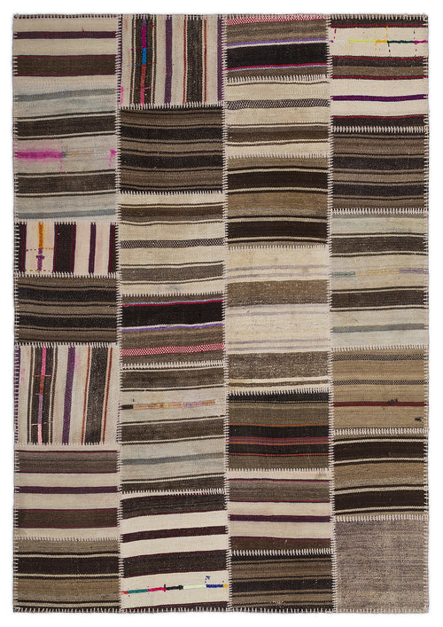 Teselya 2225 Beige Striped Wool Handmade Area Rug 5'3" x 7'7"