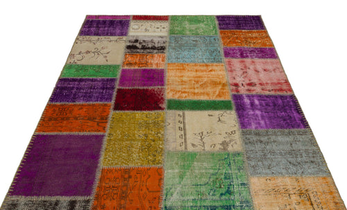 Iskece 22262 Beige Patchwork Wool Handmade Area Rug 5'3" x 7'7"