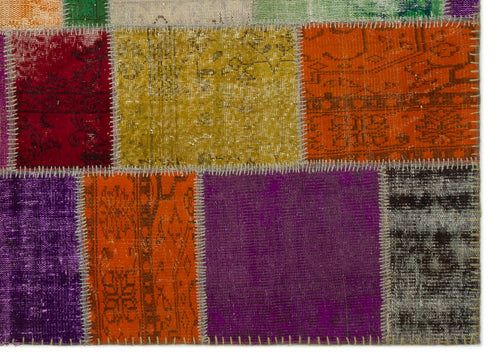 Iskece 22262 Beige Patchwork Wool Handmade Area Rug 5'3" x 7'7"