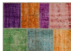 Iskece 22262 Beige Patchwork Wool Handmade Area Rug 5'3" x 7'7"