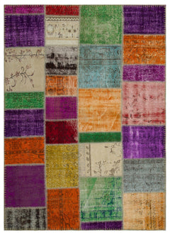 Iskece 22262 Beige Patchwork Wool Handmade Area Rug 5'3" x 7'7"