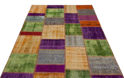 Iskece 22265 Beige Patchwork Wool Handmade Area Rug 5'3" x 7'7"