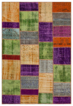 Iskece 22265 Beige Patchwork Wool Handmade Area Rug 5'3" x 7'7"