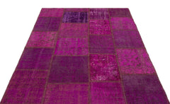 Iskece 22267 Purple Patchwork Wool Handmade Area Rug 5'3" x 7'7"