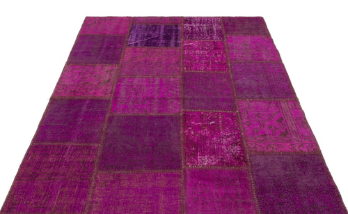 Iskece 22267 Purple Patchwork Wool Handmade Area Rug 5'3" x 7'7"