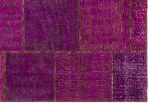 Iskece 22267 Purple Patchwork Wool Handmade Area Rug 5'3" x 7'7"