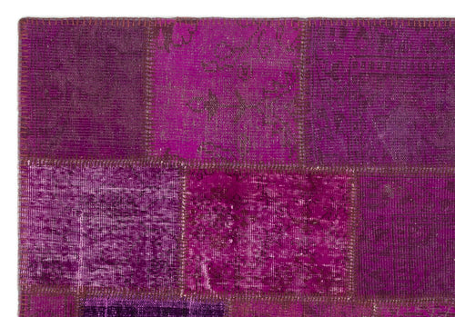 Iskece 22267 Purple Patchwork Wool Handmade Area Rug 5'3" x 7'7"