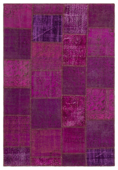 Iskece 22267 Purple Patchwork Wool Handmade Area Rug 5'3" x 7'7"