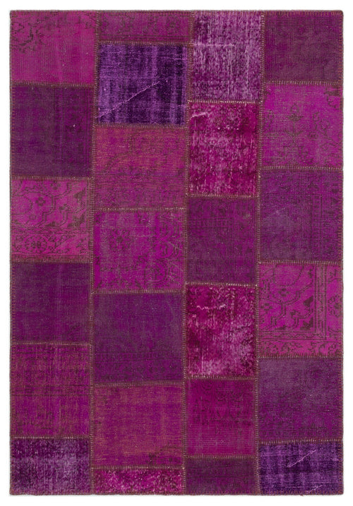 Iskece 22267 Purple Patchwork Wool Handmade Area Rug 5'3" x 7'7"