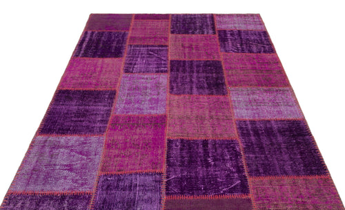 Iskece 22268 Purple Patchwork Wool Handmade Area Rug 5'3" x 7'7"