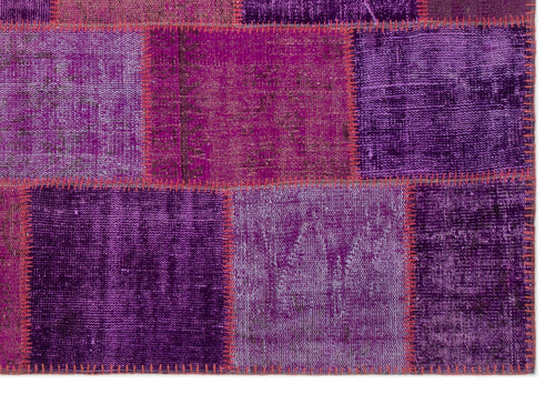 Iskece 22268 Purple Patchwork Wool Handmade Area Rug 5'3" x 7'7"
