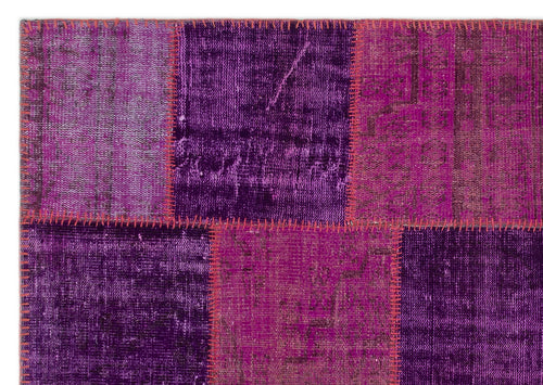 Iskece 22268 Purple Patchwork Wool Handmade Area Rug 5'3" x 7'7"