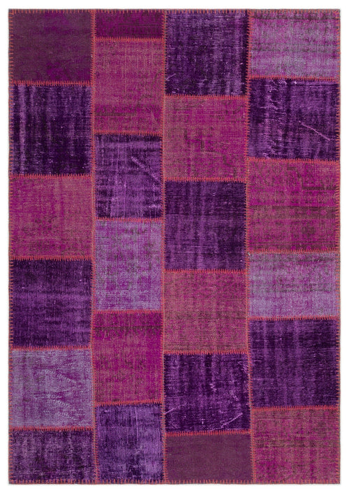 Iskece 22268 Purple Patchwork Wool Handmade Area Rug 5'3" x 7'7"