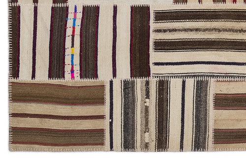 Teselya 2226 Beige Striped Wool Handmade Area Rug 5'3" x 7'7"