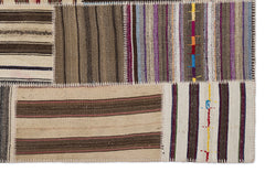 Teselya 2226 Beige Striped Wool Handmade Area Rug 5'3" x 7'7"
