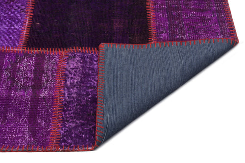 Iskece 22270 Purple Patchwork Wool Handmade Area Rug 5'3" x 7'7"
