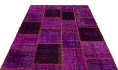Iskece 22270 Purple Patchwork Wool Handmade Area Rug 5'3" x 7'7"