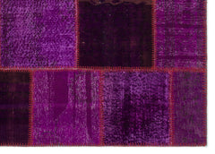 Iskece 22270 Purple Patchwork Wool Handmade Area Rug 5'3" x 7'7"