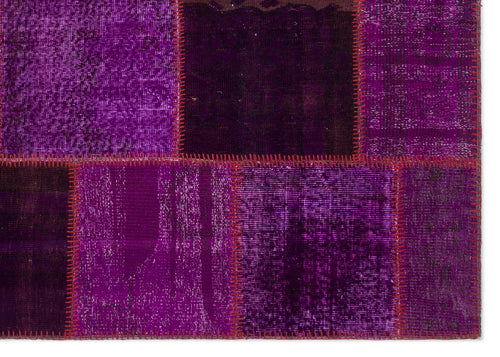 Iskece 22270 Purple Patchwork Wool Handmade Area Rug 5'3" x 7'7"