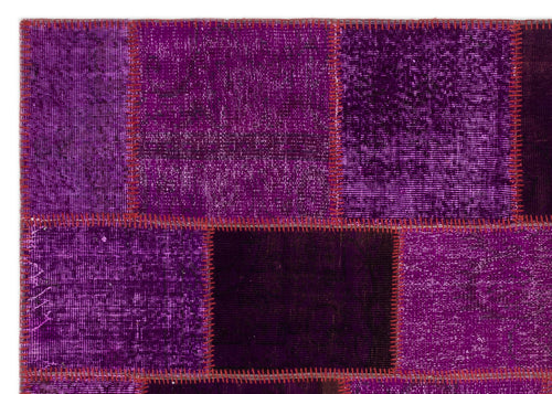 Iskece 22270 Purple Patchwork Wool Handmade Area Rug 5'3" x 7'7"