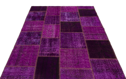 Iskece 22271 Purple Patchwork Wool Handmade Area Rug 5'3" x 7'7"