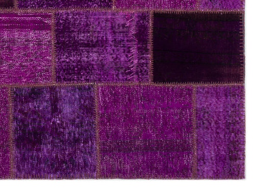 Iskece 22271 Purple Patchwork Wool Handmade Area Rug 5'3" x 7'7"