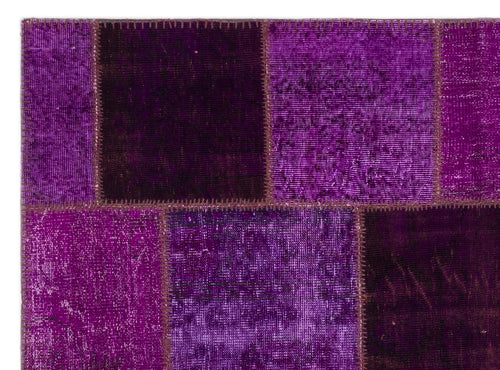 Iskece 22271 Purple Patchwork Wool Handmade Area Rug 5'3" x 7'7"