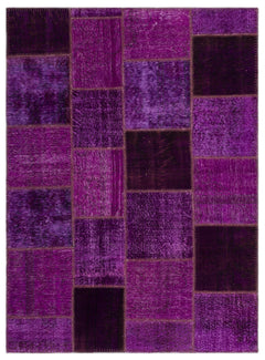 Iskece 22271 Purple Patchwork Wool Handmade Area Rug 5'3" x 7'7"