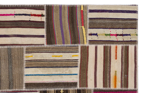 Teselya 2227 Beige Striped Wool Handmade Area Rug 5'3" x 7'7"