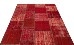 Iskece 22281 Red Patchwork Wool Handmade Area Rug 5'3" x 7'7"