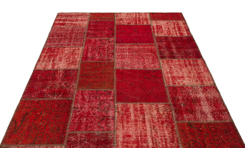 Iskece 22281 Red Patchwork Wool Handmade Area Rug 5'3" x 7'7"