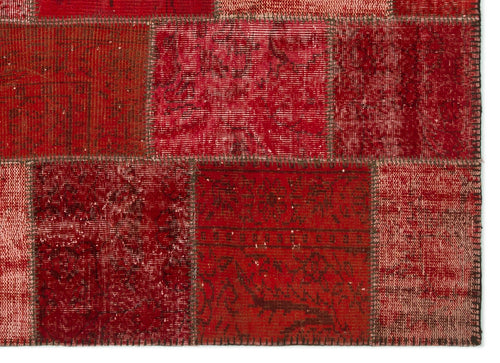 Iskece 22281 Red Patchwork Wool Handmade Area Rug 5'3" x 7'7"