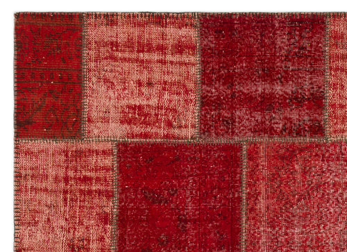 Iskece 22281 Red Patchwork Wool Handmade Area Rug 5'3" x 7'7"