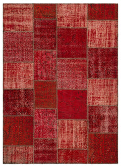 Iskece 22281 Red Patchwork Wool Handmade Area Rug 5'3" x 7'7"