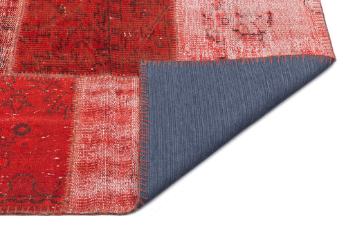 Iskece 22283 Red Patchwork Wool Handmade Area Rug 5'3" x 7'7"