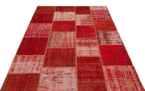 Iskece 22283 Red Patchwork Wool Handmade Area Rug 5'3" x 7'7"