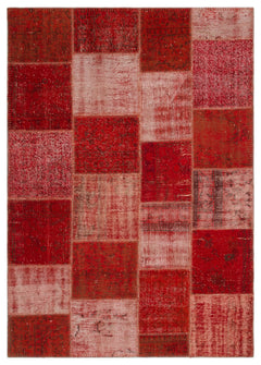 Iskece 22283 Red Patchwork Wool Handmade Area Rug 5'3" x 7'7"