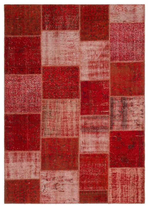 Iskece 22283 Red Patchwork Wool Handmade Area Rug 5'3" x 7'7"
