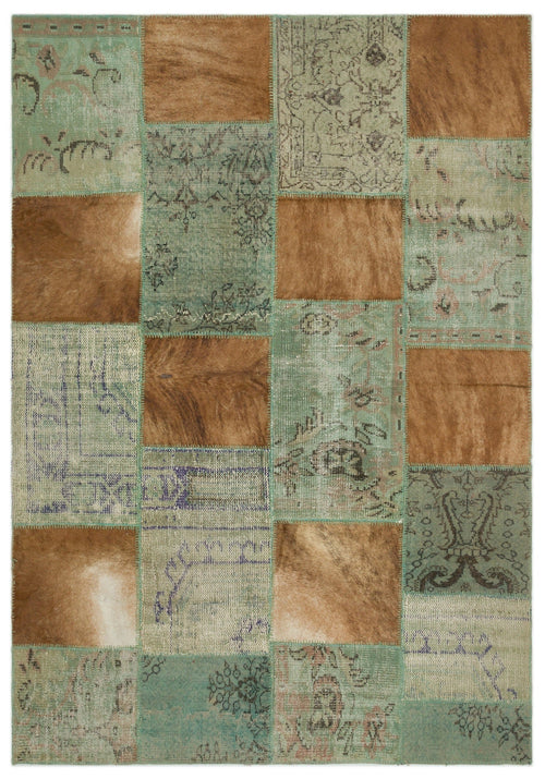 Iskece 22286 Brown Patchwork Wool Handmade Area Rug 5'3" x 7'7"