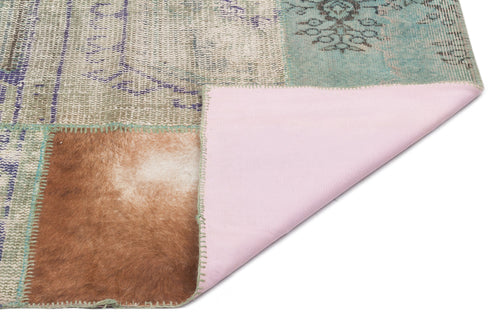 Iskece 22286 Brown Patchwork Wool Handmade Area Rug 5'3" x 7'7"