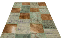 Iskece 22286 Brown Patchwork Wool Handmade Area Rug 5'3" x 7'7"