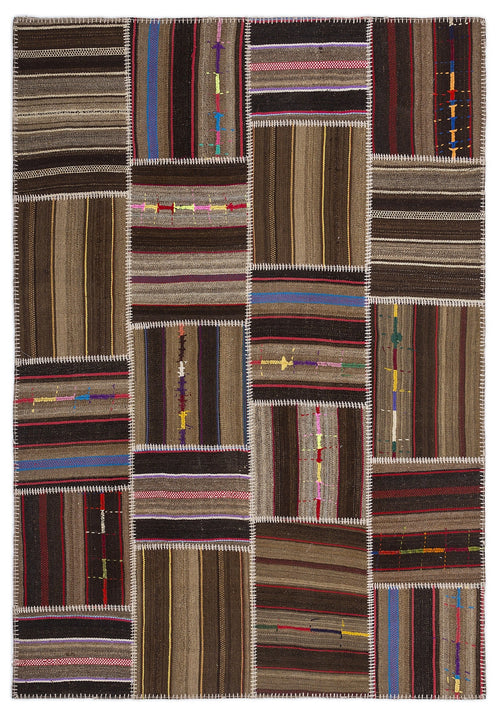 Teselya 2229 Brown Striped Wool Handmade Area Rug 5'3" x 7'7"