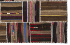 Teselya 2229 Brown Striped Wool Handmade Area Rug 5'3" x 7'7"