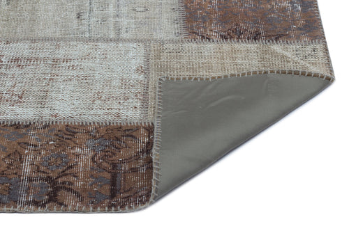 Iskece 22317 Brown Patchwork Wool Handmade Area Rug 3'11" x 5'11"