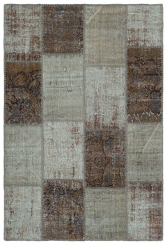 Iskece 22317 Brown Patchwork Wool Handmade Area Rug 3'11" x 5'11"