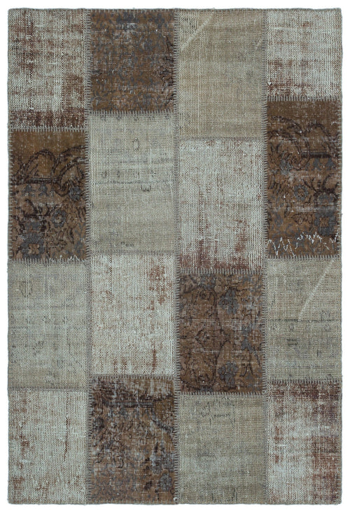 Iskece 22317 Brown Patchwork Wool Handmade Area Rug 3'11" x 5'11"